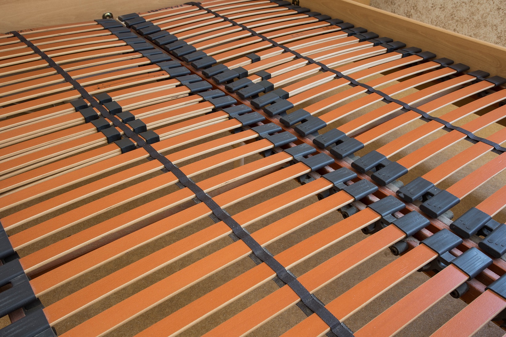 wooden elements double bed slatted base, bed frame close-up